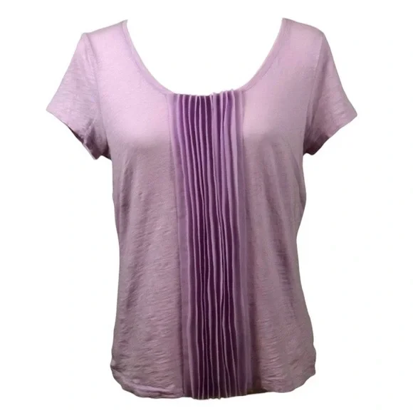 TALBOTS Pleated Panel Front Coquette Lavender Short Sleeve Pretty Shirt Mp - Picture 3 of 7